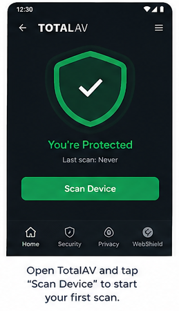 TotalAV dashboard with Scan Device button